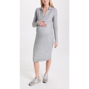 Hatch Polo Knit Long Sleeve Dress Gray Size Small